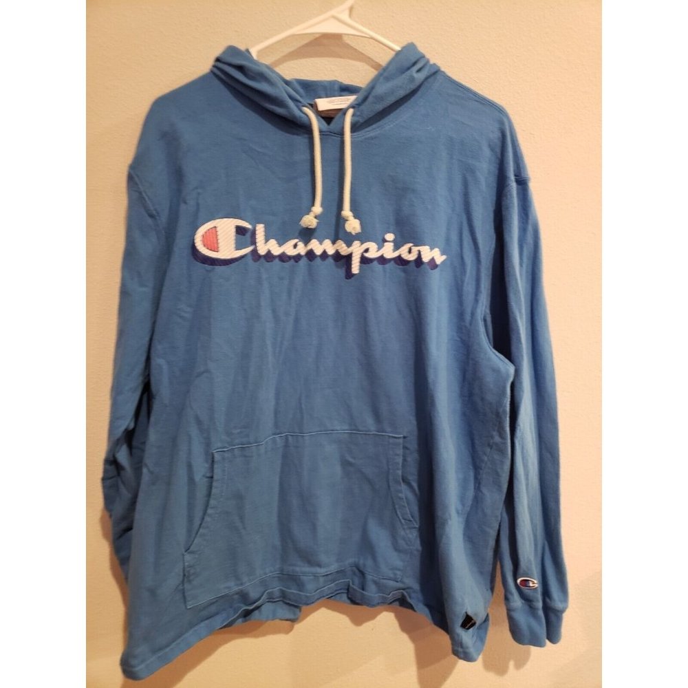 Champion lightweight Hoodie Mens XL Blue Pullover Pocket Athleisure Spell‎ Out